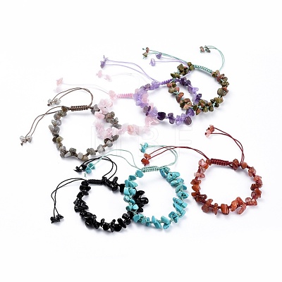 Adjustable Natural & Synthetic Mixed Stone Chip Beads Braided Bead Bracelets BJEW-JB04392-1