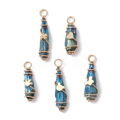 5Pcs 5 Styles Electroplated Natural Quartz Crystal Copper Wire Wrapped Pendants PALLOY-JF03431-1