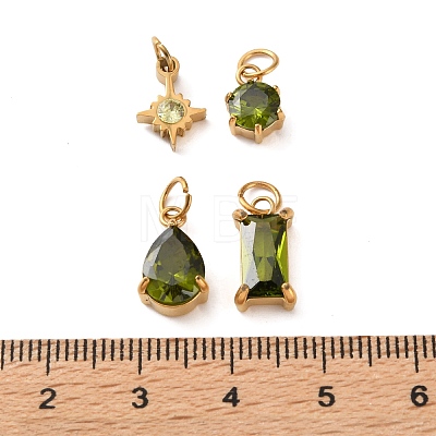 4Pcs 4 Styles 304 Stainless Steel & Glass Pendants GL-CBAC8BB-01G-08-1