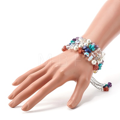 4Pcs Mixed Gemstone Chip Beaded Bracelets Set for Girl Women BJEW-TA00019-1