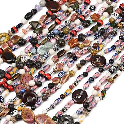 Mixed Style Handmade Porcelain Beads Strands PORC-P038-02M-1