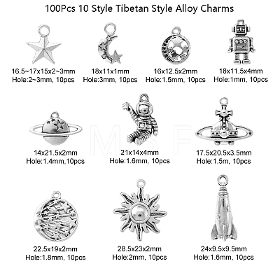 100Pcs 10 Style Tibetan Style Alloy Pendants TIBEP-CJ0001-68-1