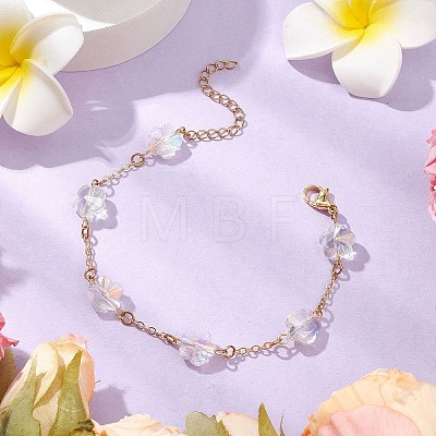 Brass Cable Chains Beads Bracelets for Women BJEW-JB11470-02-1