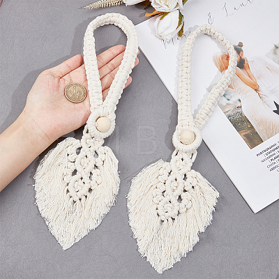 Cotton Macrame Leaf Tassel Curtain Tiebacks AJEW-WH0038-38A-1