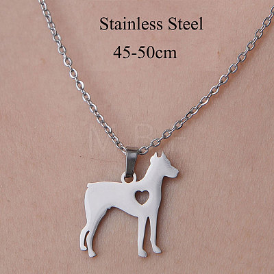 201 Stainless Steel Dog with Heart Pendant Necklace NJEW-OY001-27-1