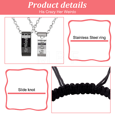 304 Stainless Rectangle Link Braided Bead Bracelets & Ring 201 Stainless Steel Pendant Necklaces SJEW-AN0001-46-1