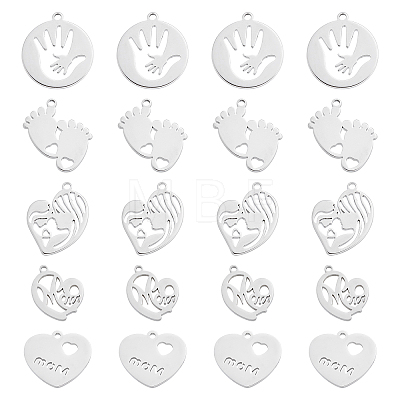 20Pcs 5 Style Mother's Day 304 Stainless Steel Pendants STAS-SC0004-09-1
