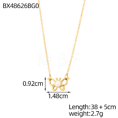 304 Stainless Steel Pave Shell Pearl Pendant Necklaces STAS-OY018-20G-1