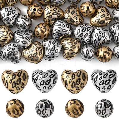 32Pcs 4 Styles Printed Acrylic Beads PACR-FS0001-12-1