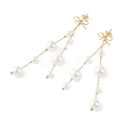 Shell Pearl Round Beaded Tassel Earrings EJEW-TA00816-1