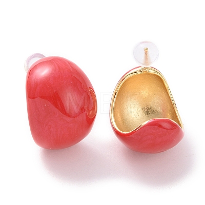 Enamel Bean Stud Earrings EJEW-F307-01G-1