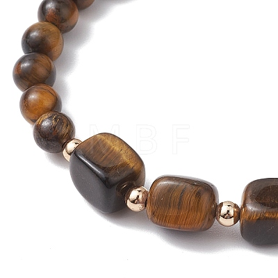 Natural Tiger Eye Cube & Round Beaded Stretch Bracelets BJEW-JB10807-03-1