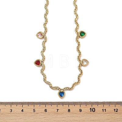 304 Stainless Steel Rope Chain Colorful Cubic Zirconia Tassel Necklaces for Women NJEW-V015-01G-A-1