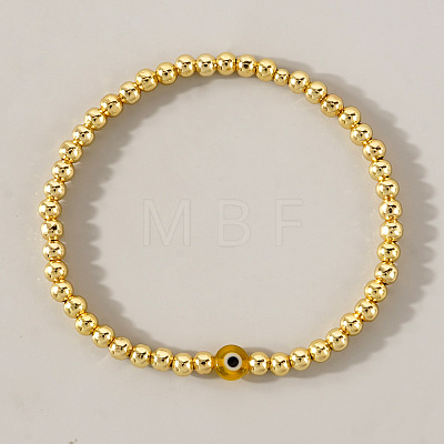 Golden Brass Round Beads Stretch Bracelets ZL1775-2-1