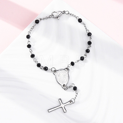 Glass Beads Rosary Bracelets BJEW-A032-04P-01-1