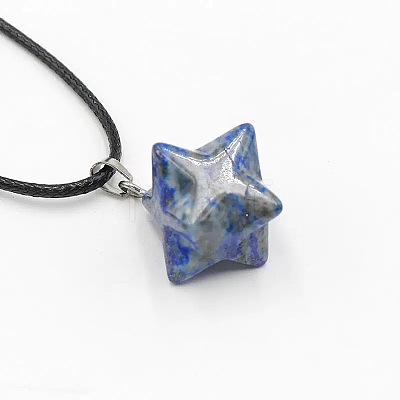 Natural Lapis Lazuli Geometric Hexagram Star Pendant Necklaces with Black Cords VZ1120-8-1