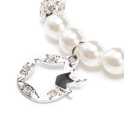 ABS Plastic Imitation Pearl  & Rhinestone Beaded Stretch Bracelet with Alloy Charm for Women BJEW-JB08526-01-1