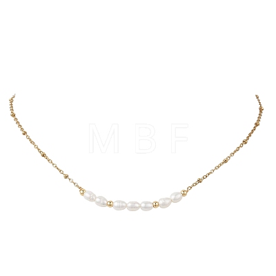 Natural Pearl Rice Beaded Pendant 304 Stainless Steel Satellite Chain Necklaces for Women NJEW-JN05782-1