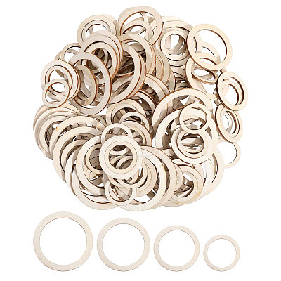 CHGCRAFT 150Pcs 4 Style Unfinished Wood Linking Rings WOOD-CA0001-76-1