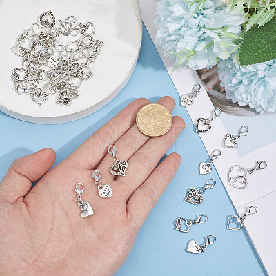 36Pcs 9 Styles Alloy Heart Pendant Decorations HJEW-GO00260-1