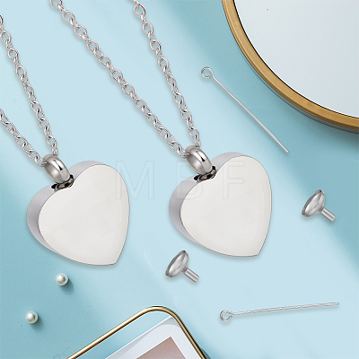 2Pcs Stainless Steel Heart Cinerary Casket Pendant Necklaces NJEW-CN0001-25-1