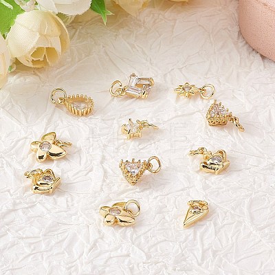 16Pcs 8 Style Brass Micro Pave Cubic Zirconia Charms KK-SZ0006-15-1