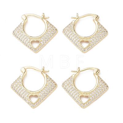 Rhombus with Heart Clear Cubic Zirconia Hoop Earrings EJEW-M216-10G-1
