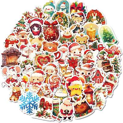 50Pcs Christmas Theme Cartoon Paper Stickers DIY-P085-08-1