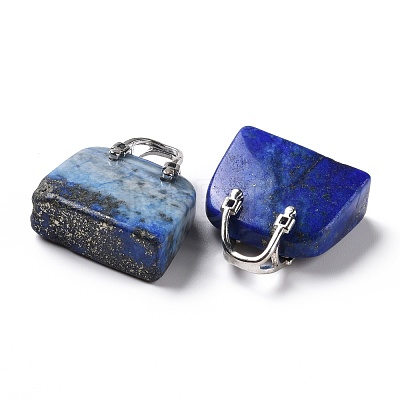 Natural Lapis Lazuli Brass Pendants KK-E274-01P-020-1