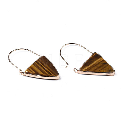 Natural Tiger Eye Triangle Dangle Hoop Earrings G-S359-363C-1