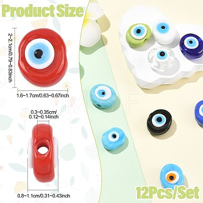 12Pcs 12 Colors Handmade Evil Eye Lampwork Beads LAMP-FS0001-76-1