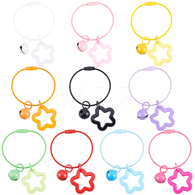 10Pcs 10 Colors Star with Bell Acrylic & Alloy Pendant Decorations HJEW-BBC0001-40B-1