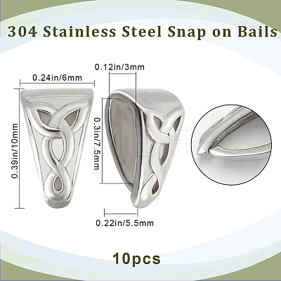 Beebeecraft 10Pcs 304 Stainless Steel Snap on Bails STAS-BBC0002-79-1