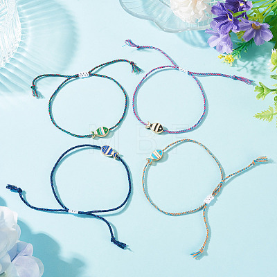 4Pcs 4 Colors Alloy Enamel Fish Charm Adjustable Bracelets BJEW-TA0001-30-1