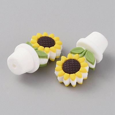 Sunflower Flowerpot Food Grade Eco-Friendly Silicone Beads SIL-TAC0002-20B-1