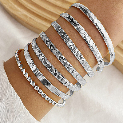 7Pcs 7 Styles Alloy Cuff Bangle Set for Women WG7D095-02-1