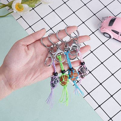 4Pcs 4 Colors Macrame Fringe Braided Keychain AJEW-SW00014-02-1