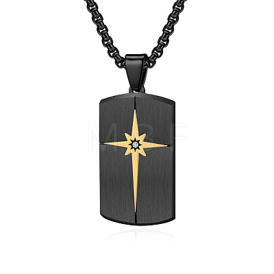 Duo Tone 304 Stainless Steel Pave Clear Cubic Zirconia Dog Tag Star Pendant Necklaces for Men WG48371-02-1