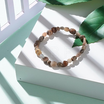 Natural Black Sunstone Nuggets Beads Stretch Bracelet for Her BJEW-JB06951-03-1