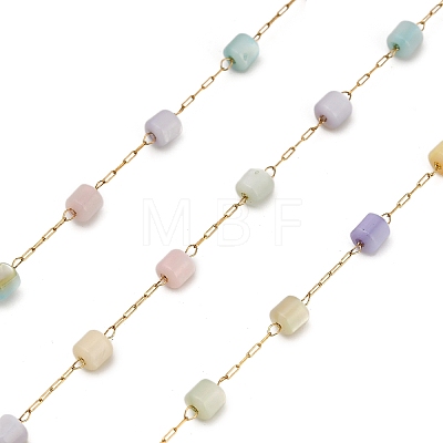 Handmade 304 Stainless Steel Dyed Shell Beads Cube Link Chains CHS-B011-03C-G-1