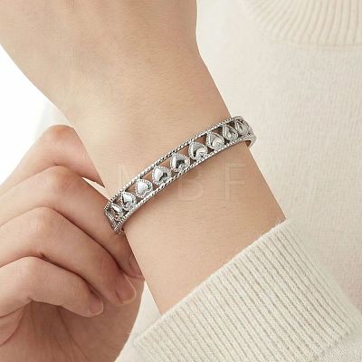 304 Stainless Steel Hollow Heart Hinged Cuff Bangles for Women WG952A8-01-1