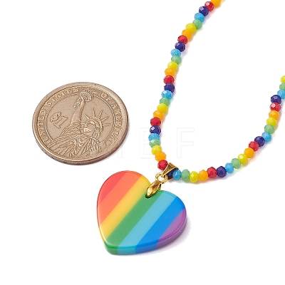 Rainbow Heart Plastic Stripe Pendant Necklaces NJEW-JN04898-1