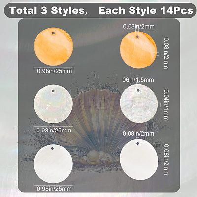 42Pcs 3 Styles Natural Capiz Shell & Freshwater Shell Pendants FIND-CN0001-21-1