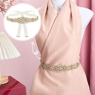 1Pc Crystal Rhinestone Flower Polyester Belts for Wedding Dress AJEW-FG0005-77G-1