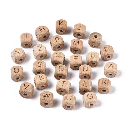 Engraved Beech Wood Beads WOOD-N022-08-1