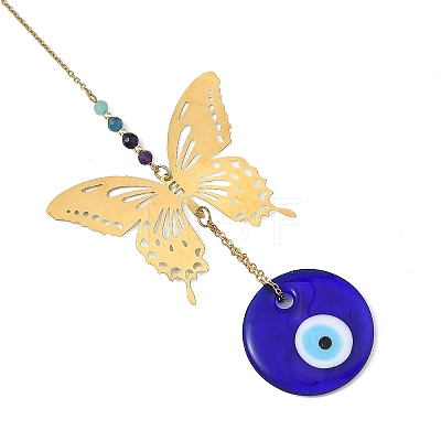Evil Eye Handmade Lampwork & Butterfly 304 Stainless Steel Pendant Decorations HJEW-JM05000-1