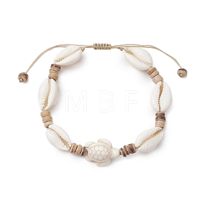 Ocean Theme Adjustable Cowrie Shell & Coconut Braided Bead Bracelets BJEW-JB11461-02-1