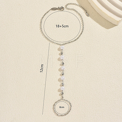 Elegant Brass Imitation Round White Pearl Hand Chain Finger Ring Bracelets for Women KS0811-1