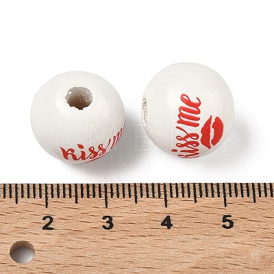 Valentine's Day Spray Painted & Printed Wood European Beads WOOD-L023-03G-1