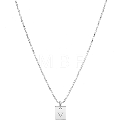 1Pc Stainless Steel Letter Rectangle Pendant Necklaces NJEW-LP0001-34V-P-1